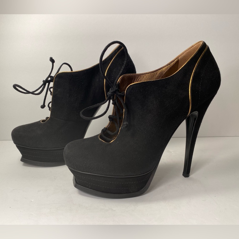 YSL Yves Saint Laurent ankle boots heels suede black 36.5